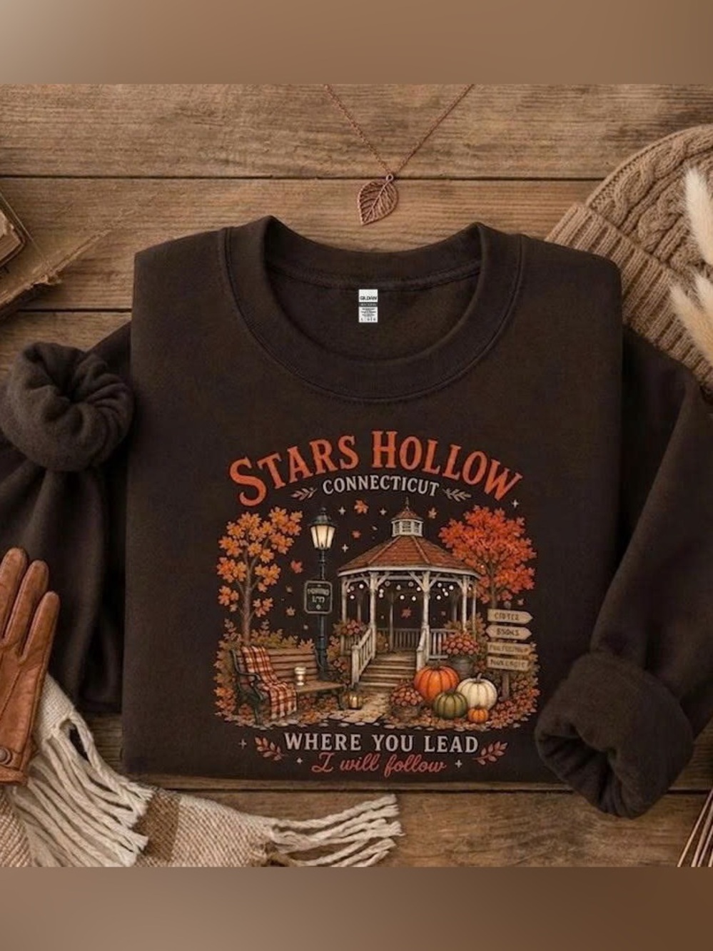 Gilmore Girls Stars Hollow Gazebo Sweatshirt Cozy Fall Brown Crewneck